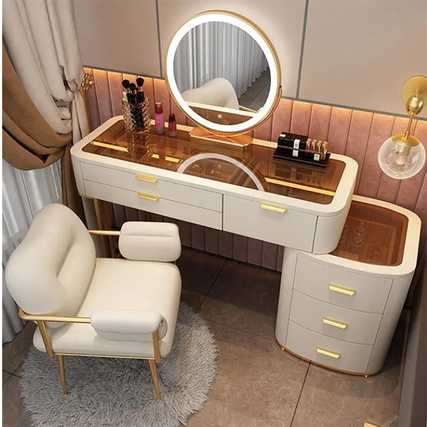 Vanity Desk with Mirror & Lights Glass Dressing Table Bedroom Dressing Storage Cabinet