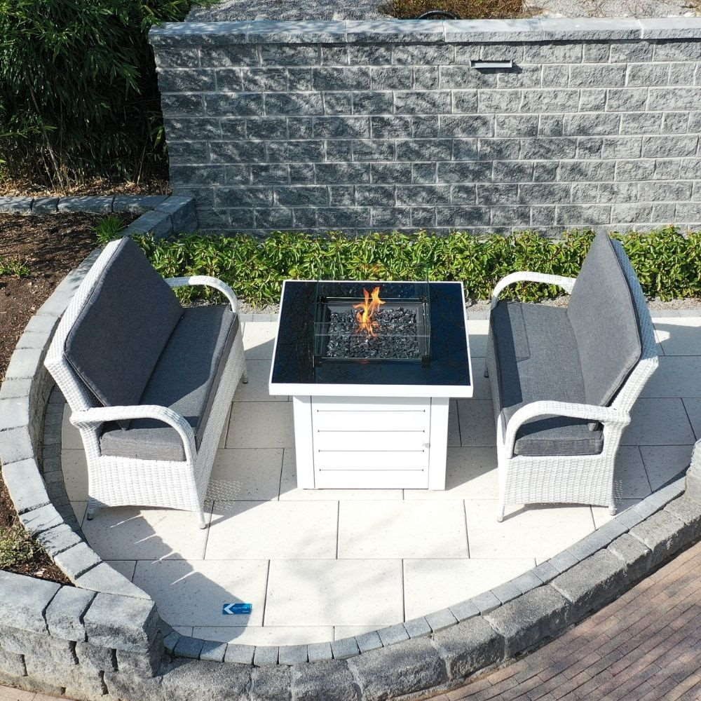 Etna Square Fire Table With Two Treviso 2 Seater Sofa Set